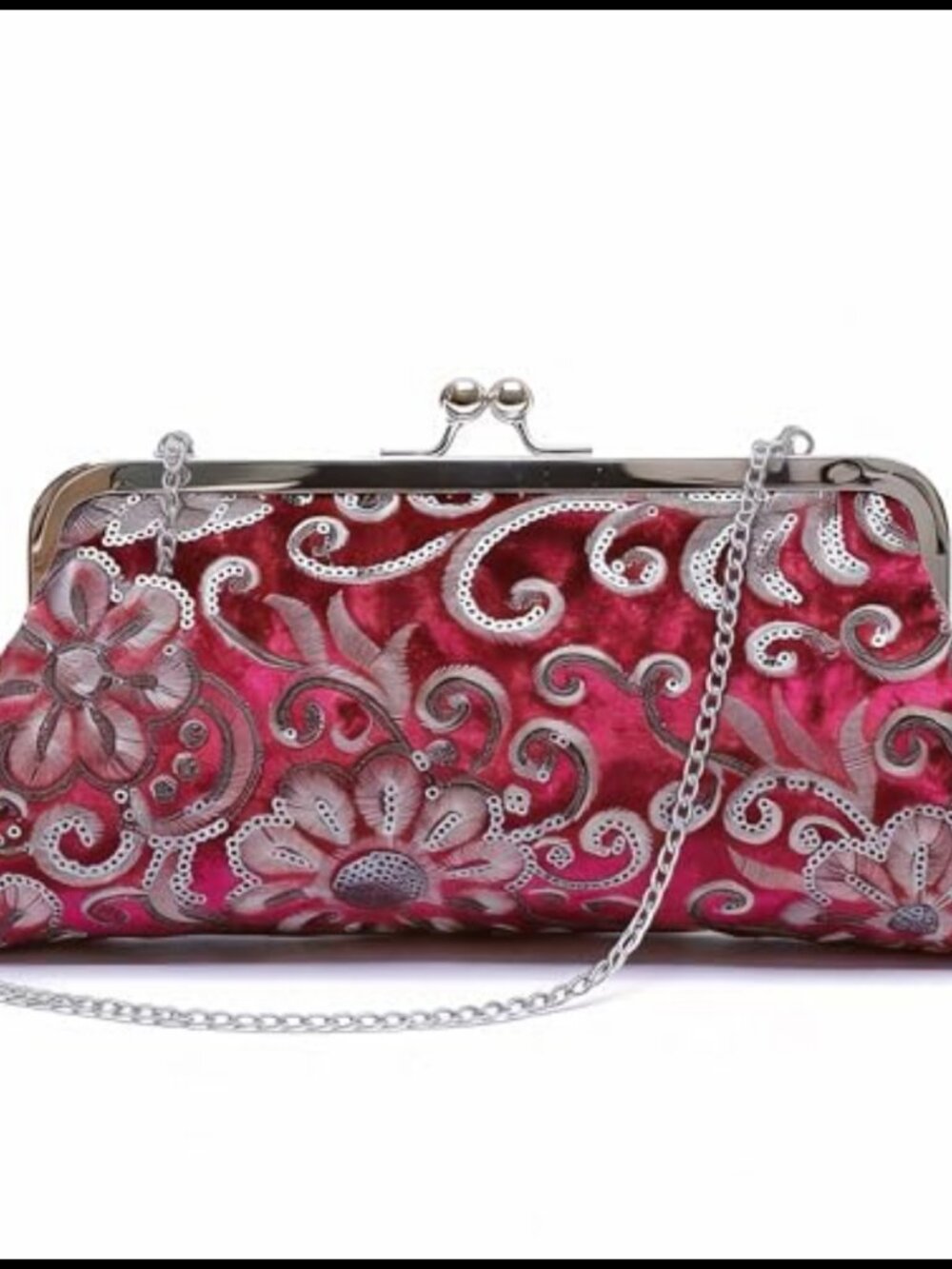 Velvet Sequin Clutch Kiss Lock Evening Bag Wristlet Crossbody